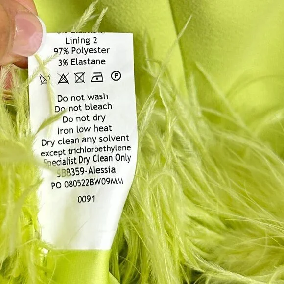 HOUSE OF CB Alessia Asymmetric Feather Trim Midi Dress in Lime Size X-Small - Picture 9 of 16